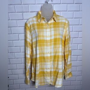 LANDS END Yellow Plaid button down women’s Shirt/size 12